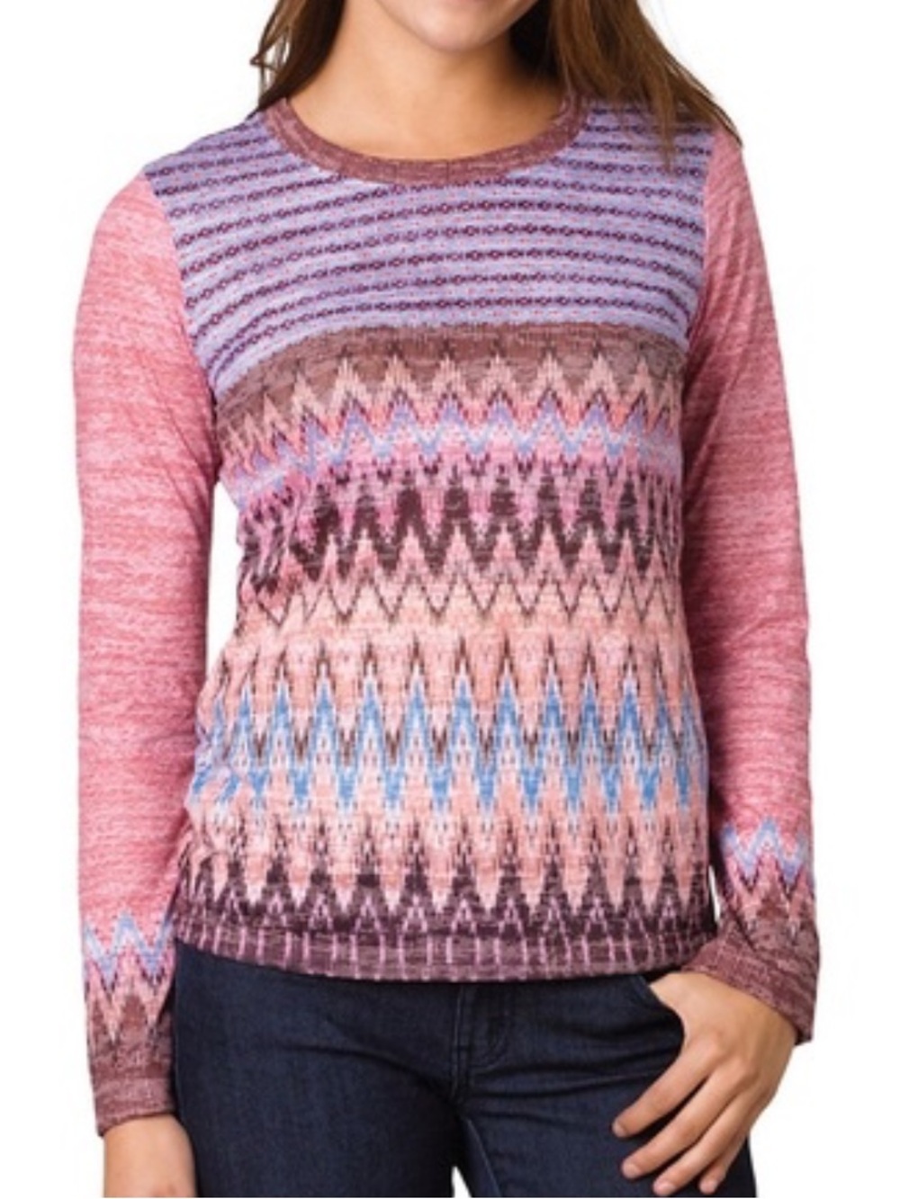 Prana Lottie Rhubard Chevron Geometric Multicolor Long Sleeve Cozy Soft Blouse